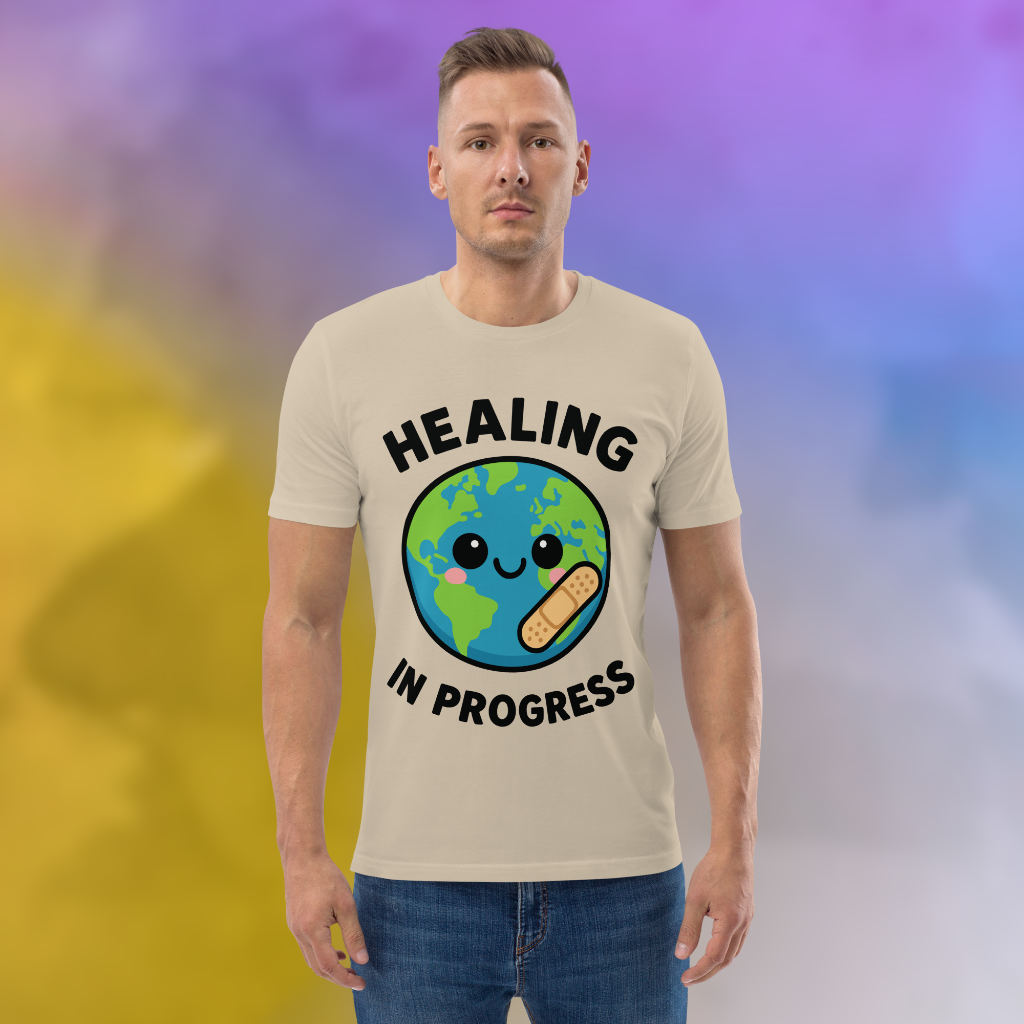 Healing in Progress Cute Planet Vegan T-Shirt