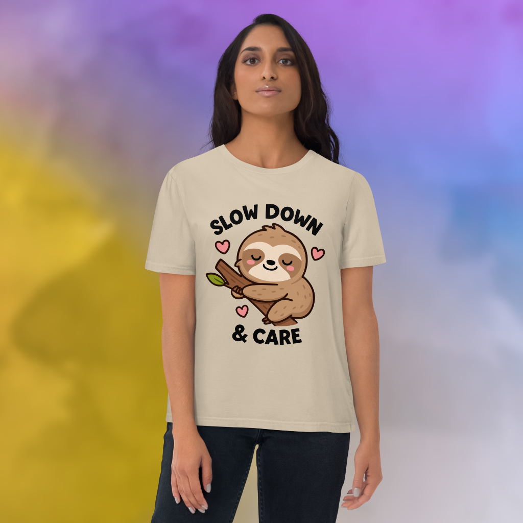 Slow Down & Care Sloth Vegan T-Shirt