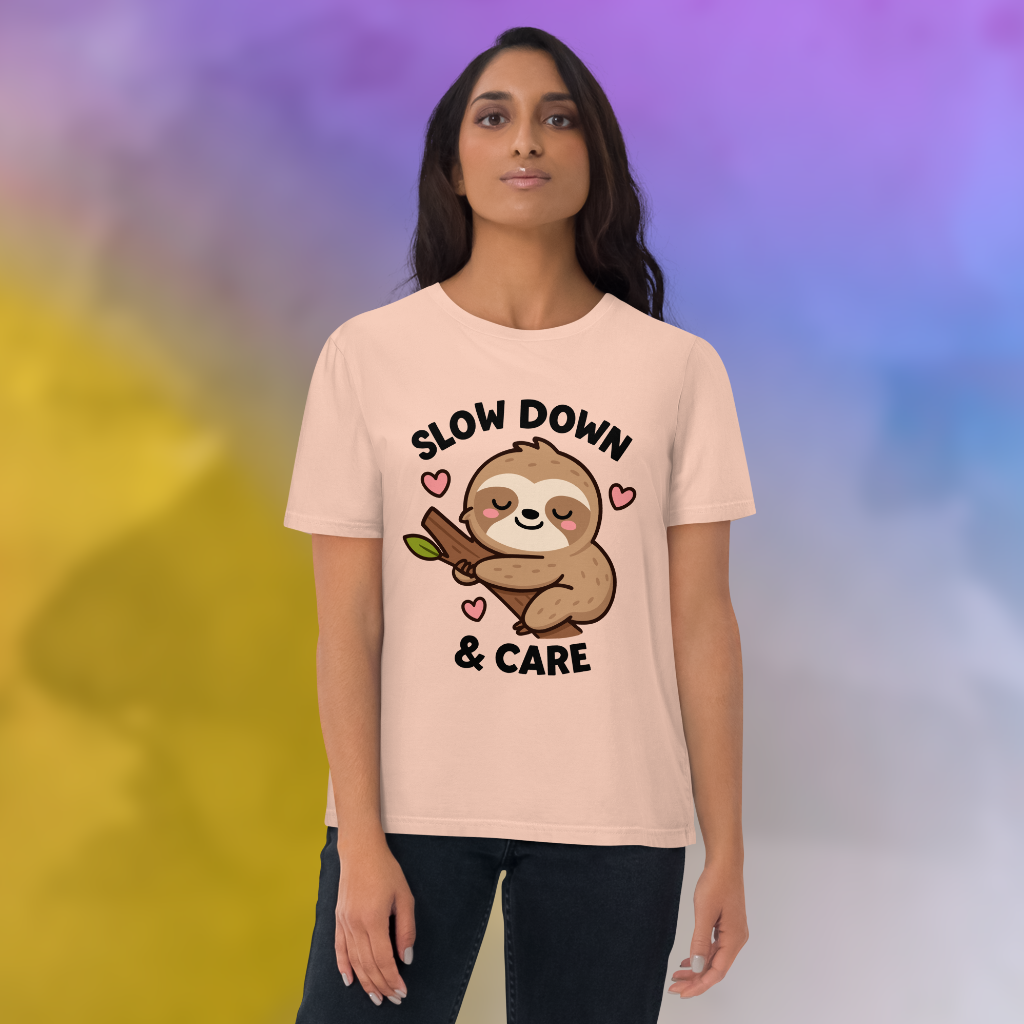 Slow Down & Care Sloth Vegan T-Shirt