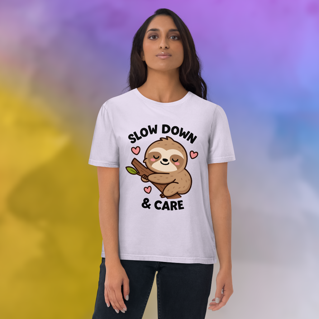 Slow Down & Care Sloth Vegan T-Shirt