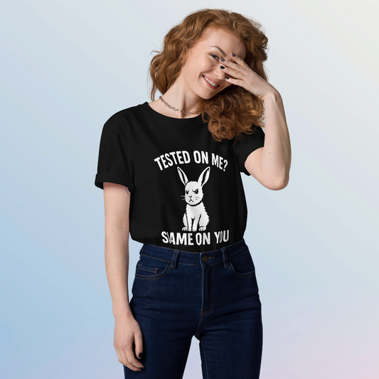 Angry Bunny Vegan Organic T-Shirt | Tested on me? Shame on you!