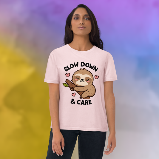 Slow Down & Care Sloth Vegan T-Shirt