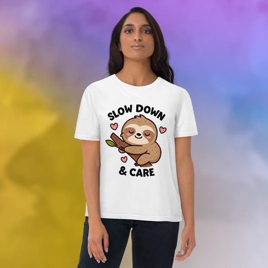 Slow Down & Care Sloth Vegan T-Shirt