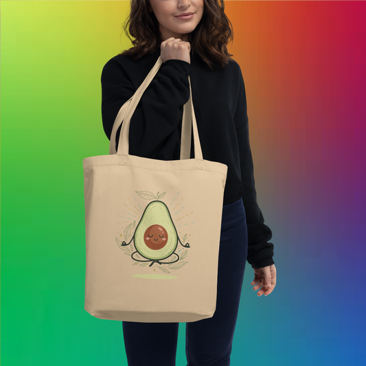 Organic Cotton Tote Bag – Meditating Avocado | Eco-Friendly, Vegan, Reusable Shopping Bag