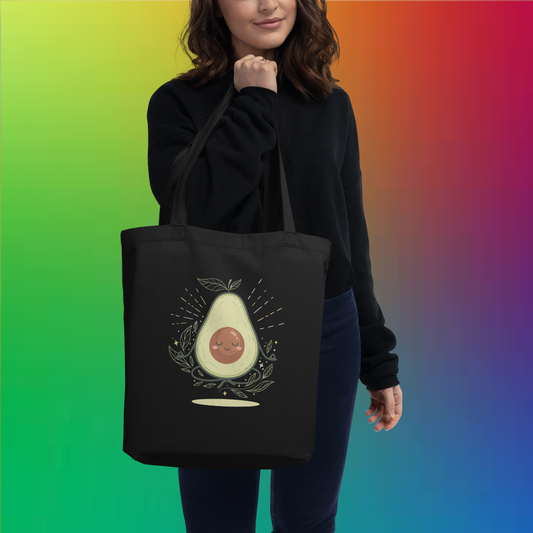 Organic Cotton Tote Bag – Meditating Avocado | Eco-Friendly, Vegan, Reusable Shopping Bag
