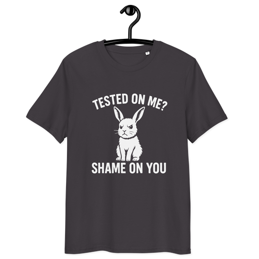 Angry Bunny Vegan Organic T-Shirt | Tested on me? Shame on you!
