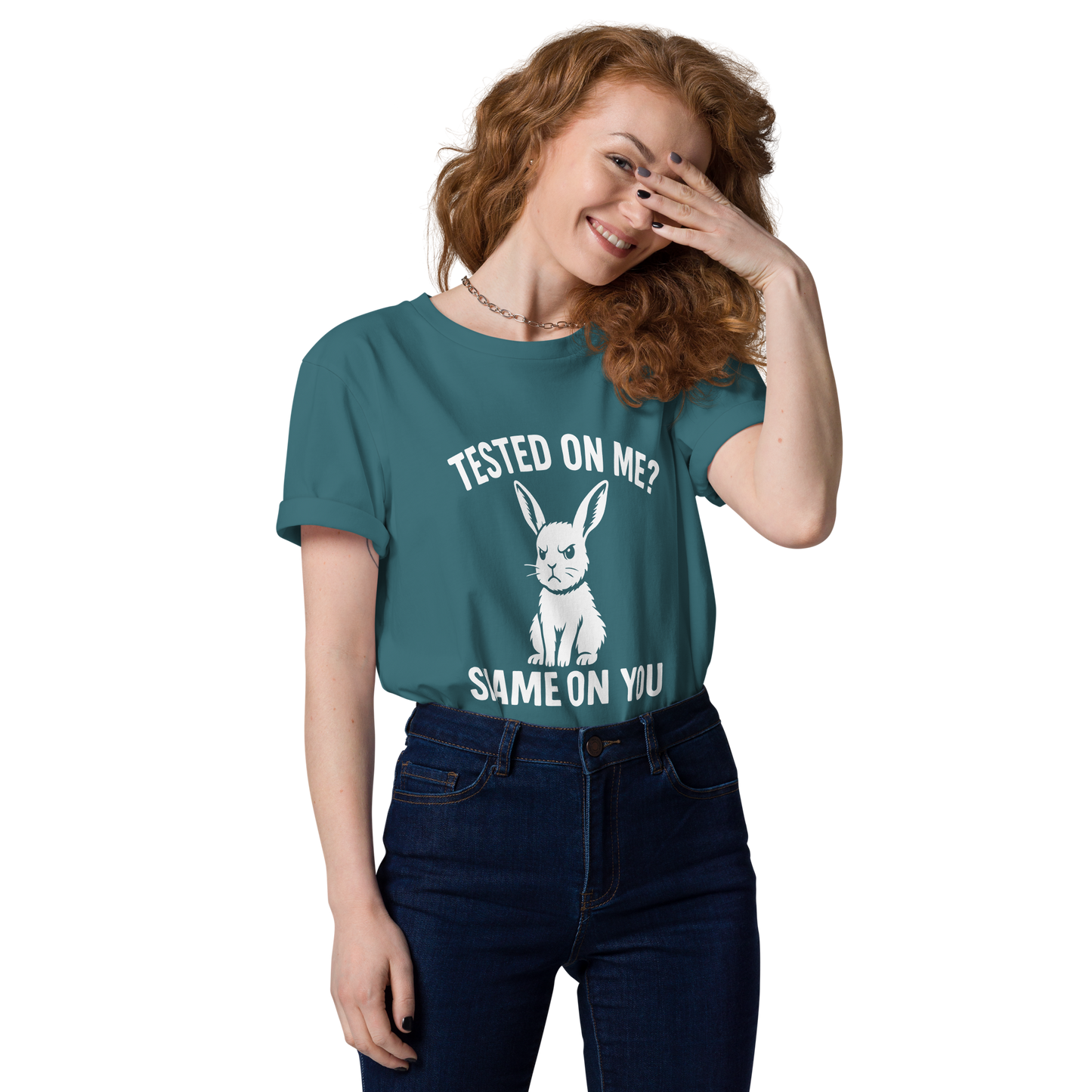 Angry Bunny Vegan Organic T-Shirt | Tested on me? Shame on you!